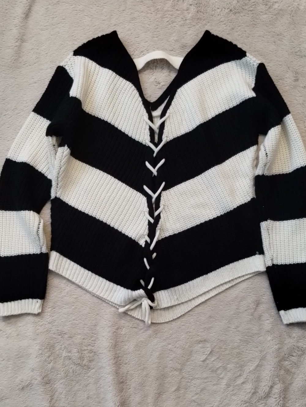 Striped Laced Back Sweater